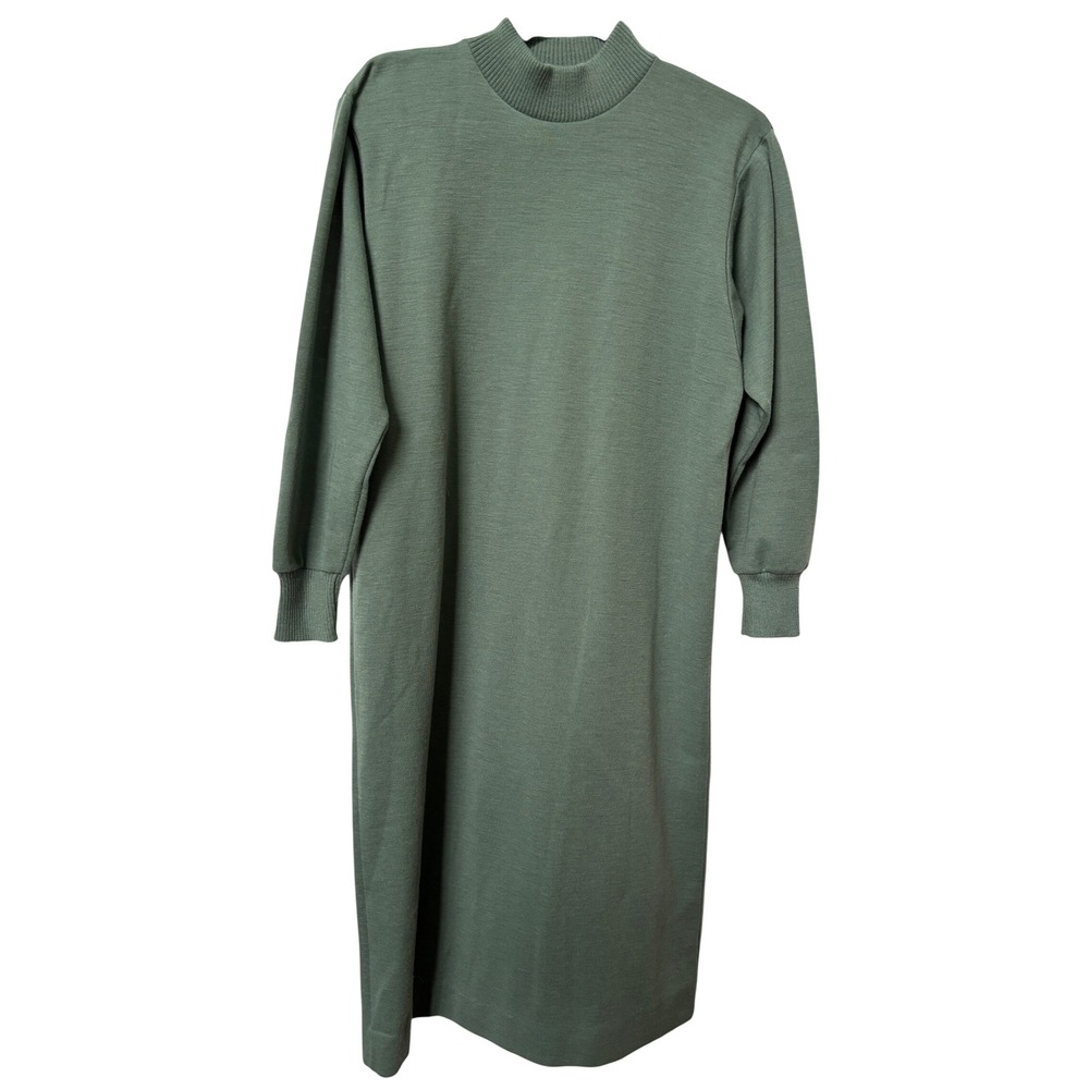Glenayr Kitten Vintage Sage Green Wool Blend Mock Neck Knit Midi Dress Canada